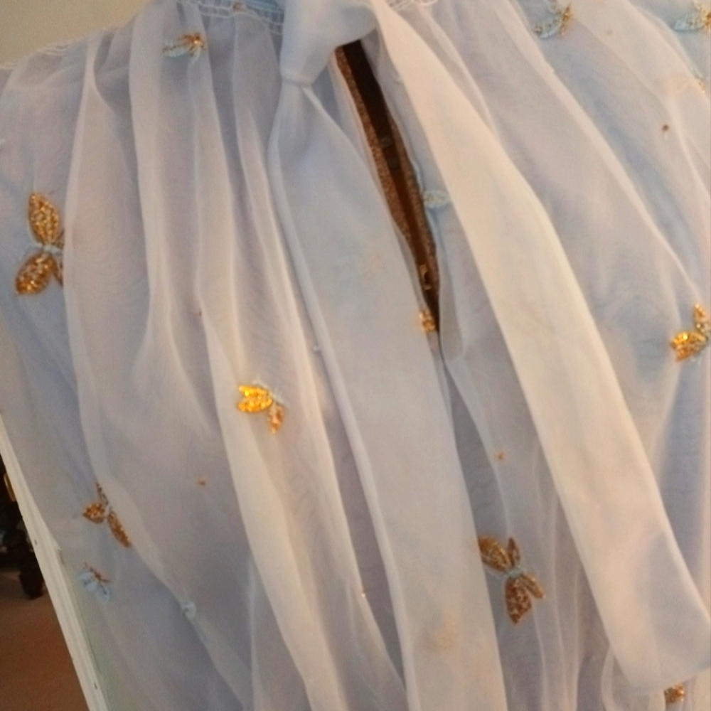 RARE, VINTAGE "EYEFUL BY THE FLAUMS" BLUE NYLON CHIFFON TOP! LIKE NEW! - Picture 15 of 17